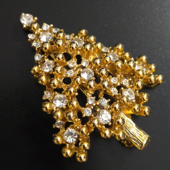 Eisenberg Brooch Gold Tone Christmas Tree White Lights Holiday Joy Festive Pin - Picture 2 of 16